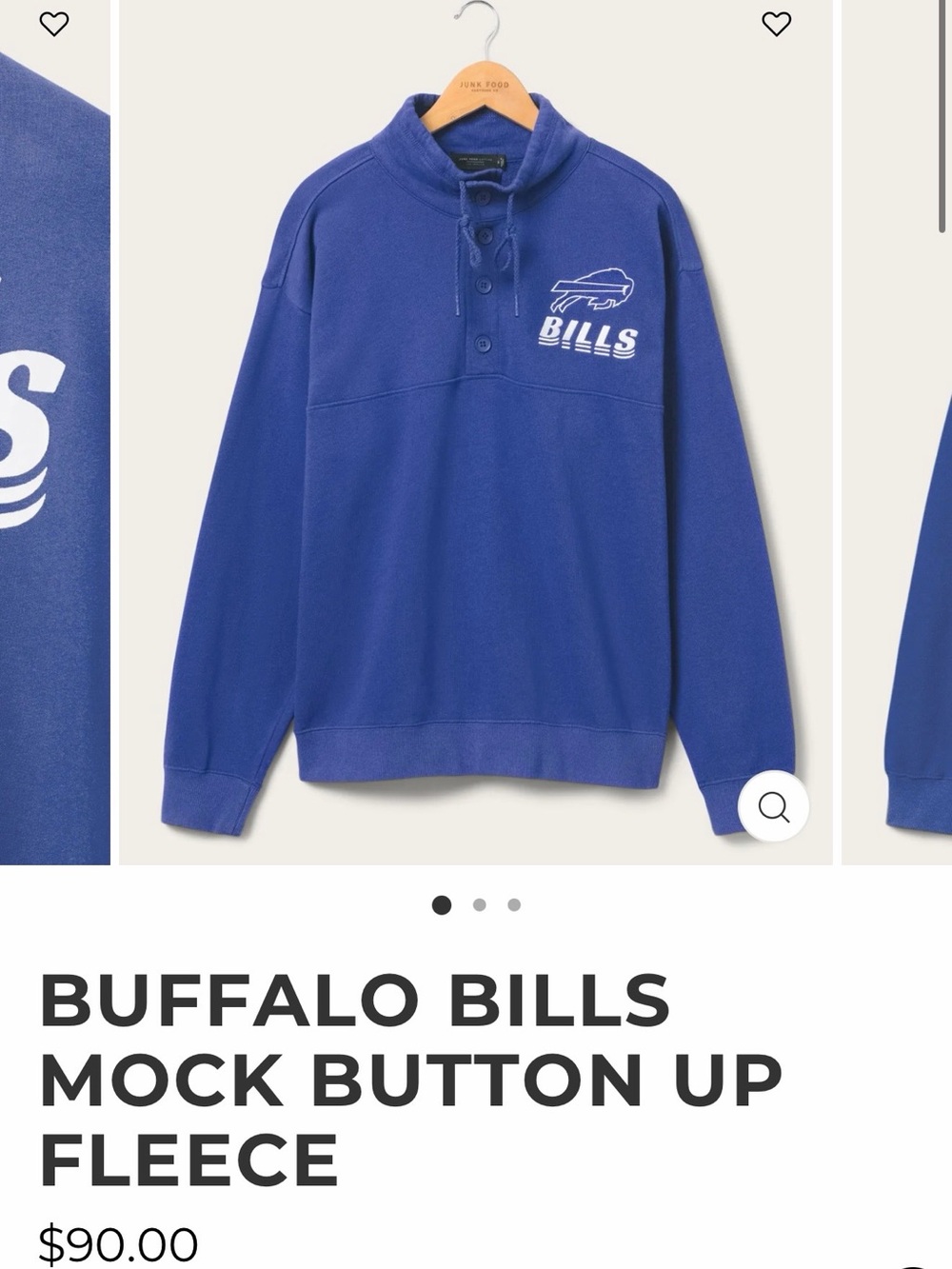 Buffalo Bills Royal Blue Mock Button size L new unisex